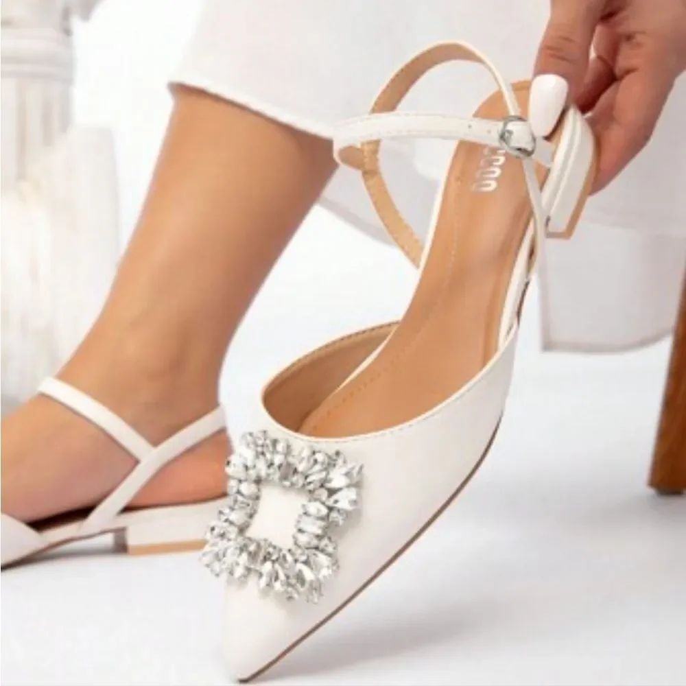 BRAND NEW FOREVER ELEGANT WOMEN  CRYSTAL EMBELLISHMENT RHINESTONE SLINBACK FLAT